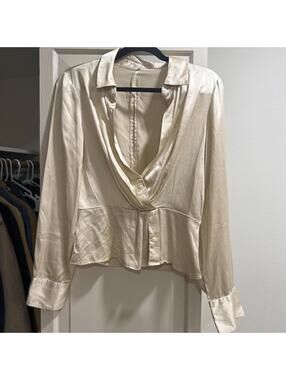 Reformation Cream Satin Button-Up Blouse Size 6